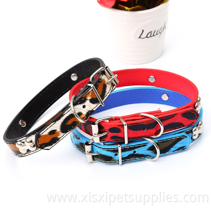 Pet Train Products Handmade Leopard Pu Leather Pet Collars for Dogs and Cats